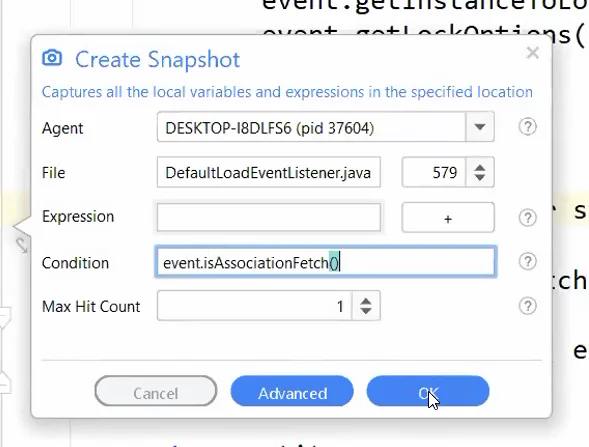 Creating a conditional snapshot in Lightrun