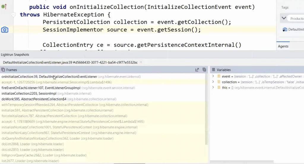 Lightrun snapshot reveals an open session