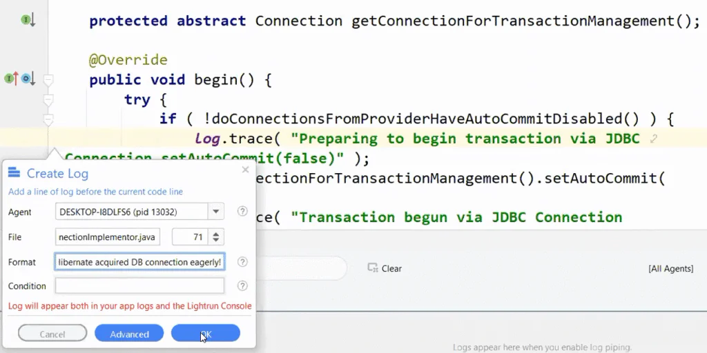 Logging eager connections