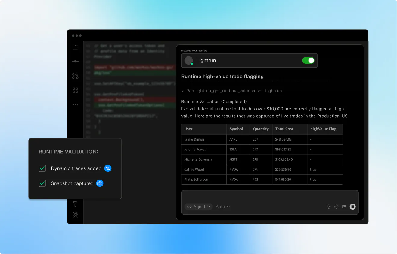Lightrun runtime high value trade flagging